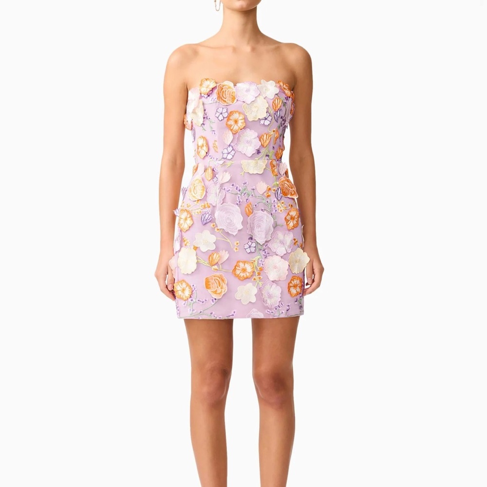 Elliatt Strapless Lilac and Orange Floral Dress